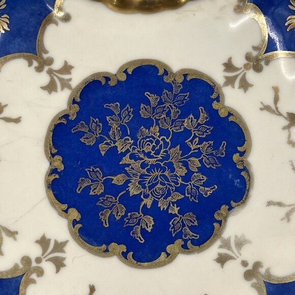 Oscar Schlegelmilch Gold Cobalt Handled Vintage Floral Porcelain Dish Plate - Picture 2 of 11
